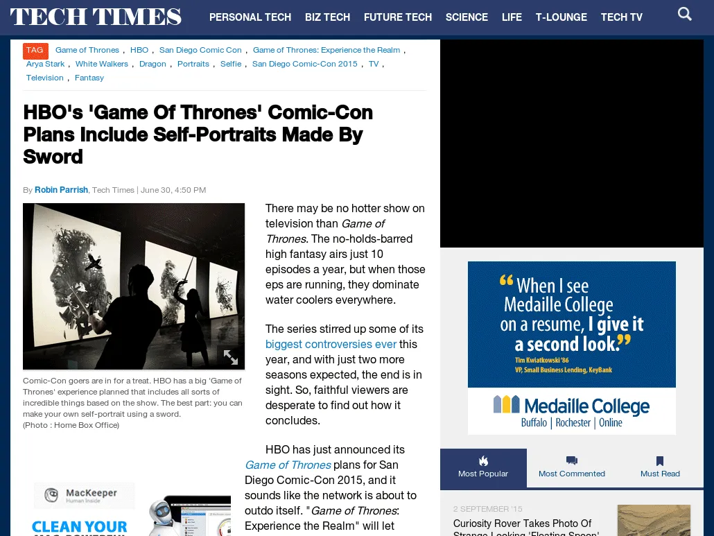 Tech Times - HBO's 'Game Of Thrones' Comic-Con Plans Include Self-Portraits Made By Sword Tech Times - HBO's 'Game Of Thrones' Comic-Con Plans Include Self-Portraits Made By Sword