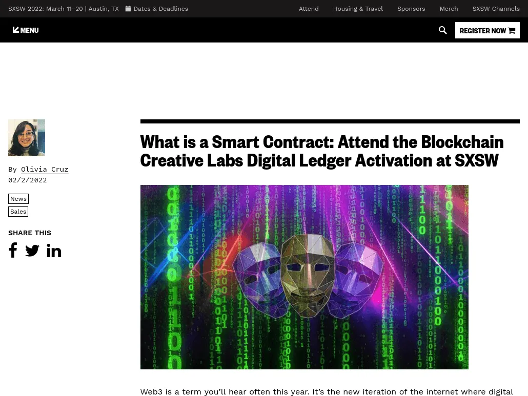 SXSW Interactive - What is a Smart Contract: Attend the Blockchain Creative Labs Digital Ledger Activation at SXSW SXSW Interactive - What is a Smart Contract: Attend the Blockchain Creative Labs Digital Ledger Activation at SXSW