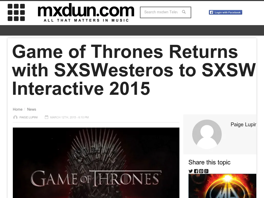 mxdwn Television - Game of Thrones Returns with SXSWesteros to SXSW Interactive 2015 mxdwn Television - Game of Thrones Returns with SXSWesteros to SXSW Interactive 2015