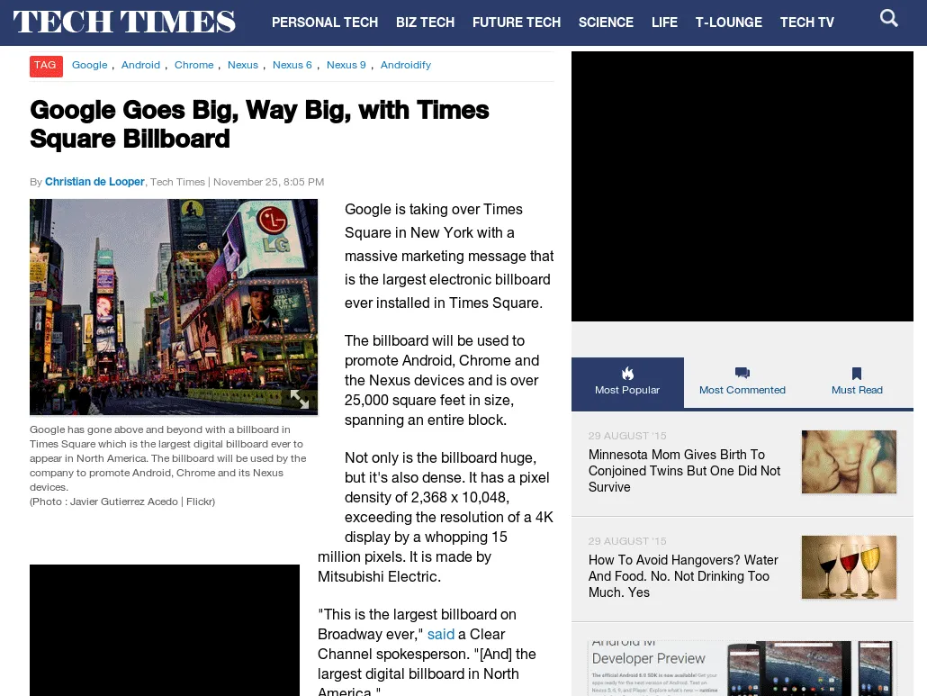 Tech Times-Google Goes Big, Way Big, with Times Square Billboard Tech Times-Google Goes Big, Way Big, with Times Square Billboard