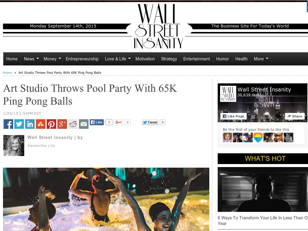 Wall Street Insanity - Art Studio Throws Pool Party With 65K Ping Pong Balls