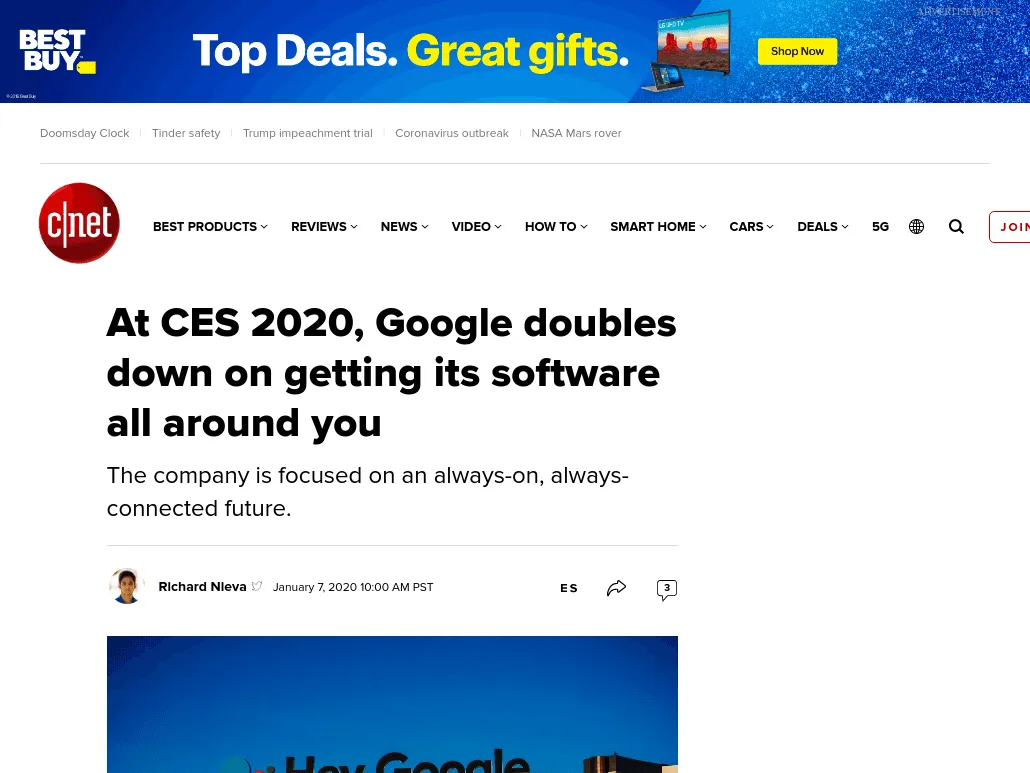 C|Net - At CES 2020, Google doubles down on getting its software all around you C|Net - At CES 2020, Google doubles down on getting its software all around you