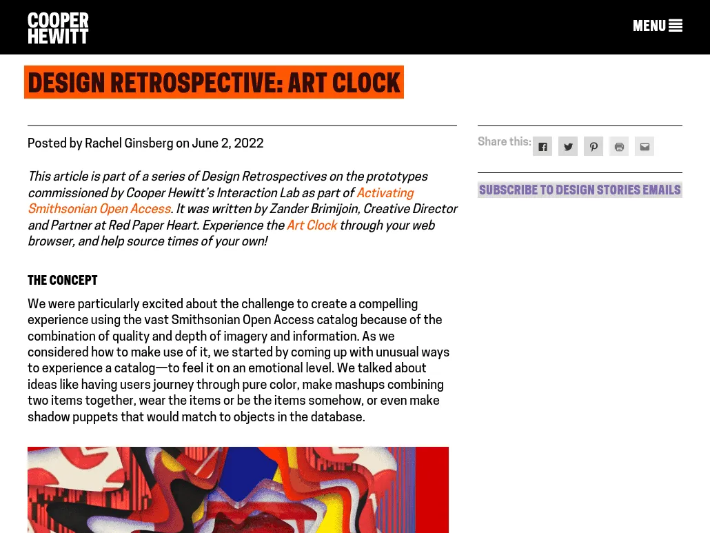 Cooper Hewitt Smithsonian Design Museum - Design Retrospective: Art Clock Cooper Hewitt Smithsonian Design Museum - Design Retrospective: Art Clock