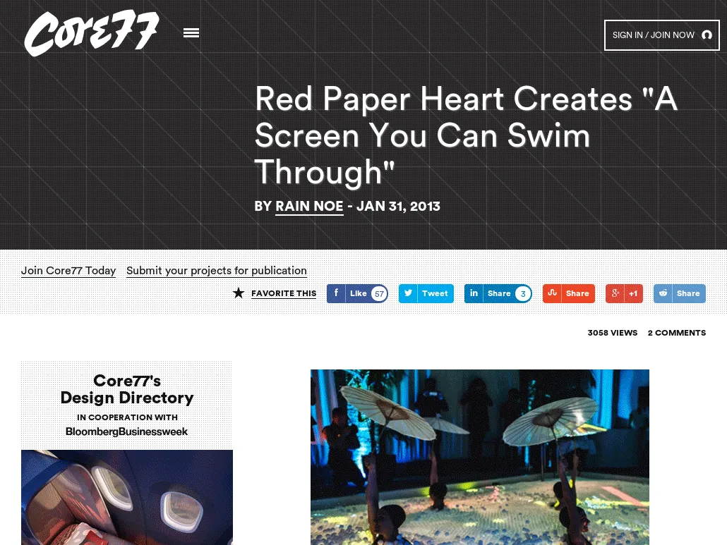 Core77 - Red Paper Heart Creates "A Screen You Can Swim Through"