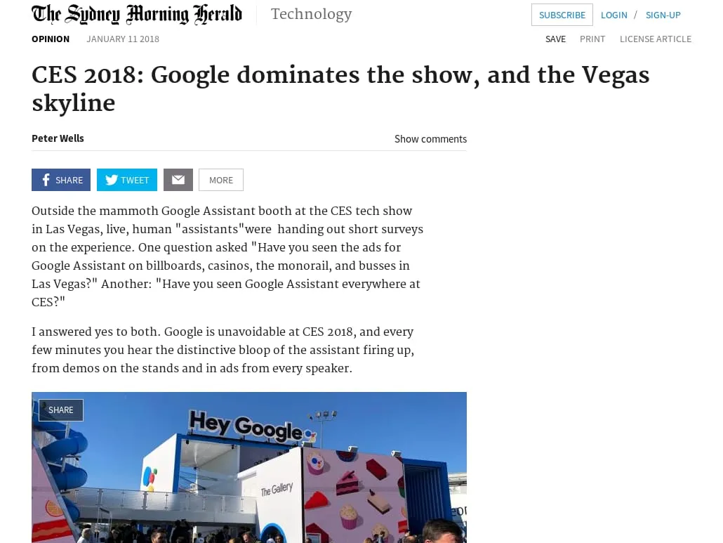 The Sydney Morning Herald - CES 2018: Google dominates the show, and the Vegas skyline The Sydney Morning Herald - CES 2018: Google dominates the show, and the Vegas skyline