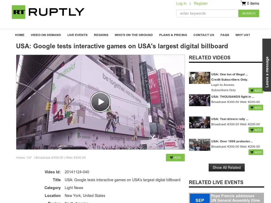 Ruptly News Agency - USA: Google tests interactive games on USA's largest digital billboard Ruptly News Agency - USA: Google tests interactive games on USA's largest digital billboard