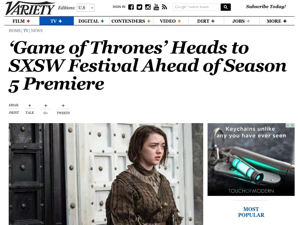 Variety - 'Game of Thrones' Heads to SXSW Festival Ahead of Season 5 Premiere Variety - 'Game of Thrones' Heads to SXSW Festival Ahead of Season 5 Premiere