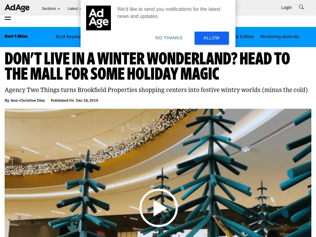 AdAge - Don't live in a winter wonderland? Head to the mall for some holiday magic AdAge - Don't live in a winter wonderland? Head to the mall for some holiday magic
