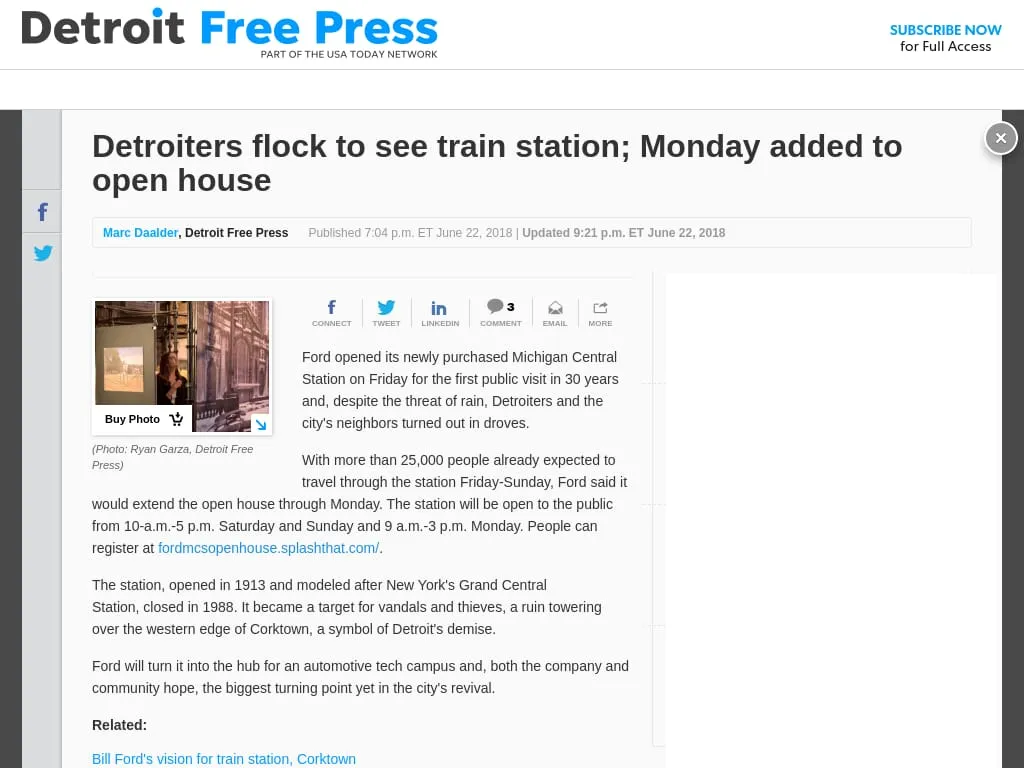 Detroit Free Press - Detroiters flock to see train station; Monday added to open house Detroit Free Press - Detroiters flock to see train station; Monday added to open house