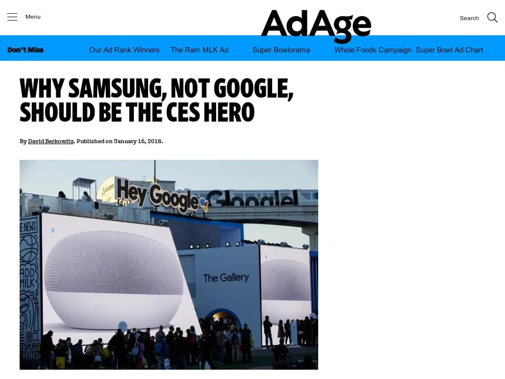 Advertising & Marketing Industry News - AdAge - Why Samsung, not Google, Should Be the CES Hero Advertising & Marketing Industry News - AdAge - Why Samsung, not Google, Should Be the CES Hero