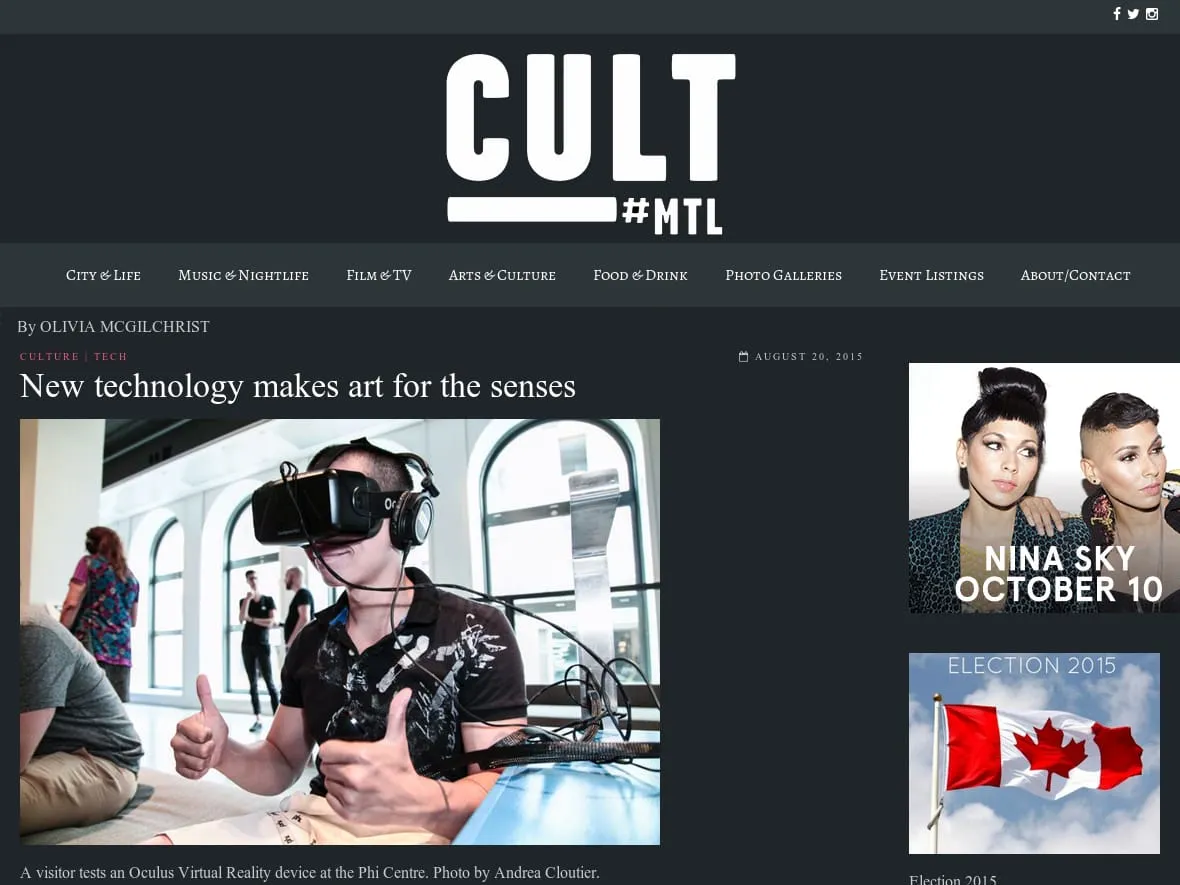 Cult MTL - New technology makes art for the senses Cult MTL - New technology makes art for the senses