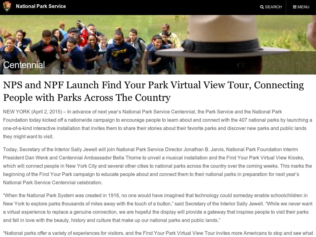 NPS.gov Homepage (U.S. National Park Service) - NPS and NPF Launch Find Your Park Virtual View Tour, Connecting People with Parks Across The Country - Centennial (U.S. National Park Service) NPS.gov Homepage (U.S. National Park Service) - NPS and NPF Launch Find Your Park Virtual View Tour, Connecting People with Parks Across The Country - Centennial (U.S. National Park Service)