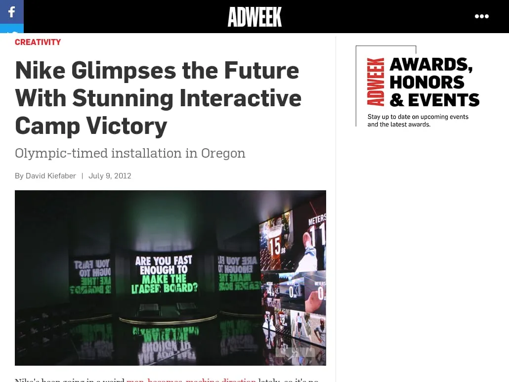 AdWeek - Nike Glimpses the Future With Stunning Interactive Camp Victory AdWeek - Nike Glimpses the Future With Stunning Interactive Camp Victory