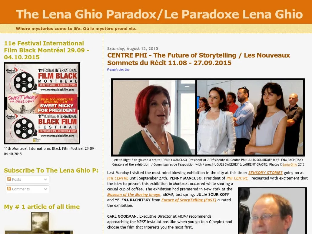 The Lena Ghio Paradox/Le Paradoxe Lena Ghio - CENTRE PHI - The Future of Storytelling / Les Nouveaux Sommets du Récit 11.08 - 27.09.2015 The Lena Ghio Paradox/Le Paradoxe Lena Ghio - CENTRE PHI - The Future of Storytelling / Les Nouveaux Sommets du Récit 11.08 - 27.09.2015