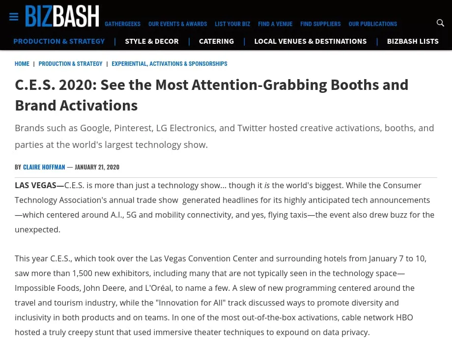BizBash - C.E.S. 2020: See the Most Attention-Grabbing Brand Activations From Google, Pinterest, LG, and More BizBash - C.E.S. 2020: See the Most Attention-Grabbing Brand Activations From Google, Pinterest, LG, and More