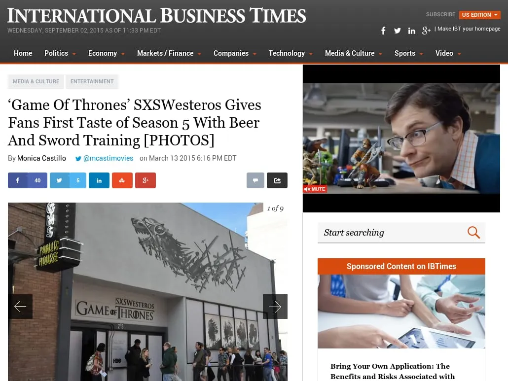 International Business Times - ‘Game Of Thrones’ SXSWesteros Gives Fans First Taste of Season 5 With Beer And Sword Training International Business Times - ‘Game Of Thrones’ SXSWesteros Gives Fans First Taste of Season 5 With Beer And Sword Training
