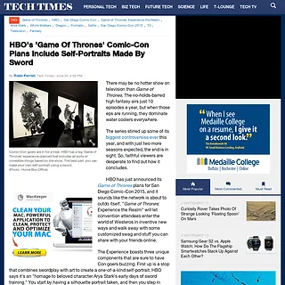 Tech Times - HBO's 'Game Of Thrones' Comic-Con Plans Include Self-Portraits Made By Sword
