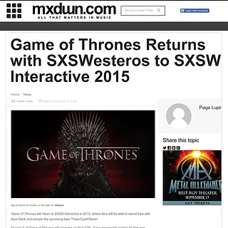 mxdwn Television - Game of Thrones Returns with SXSWesteros to SXSW Interactive 2015