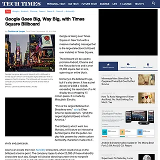 Tech Times-Google Goes Big, Way Big, with Times Square Billboard
