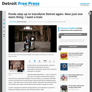 Detroit Free Press - Fords step up to transform Detroit again.  Now just one more thing: I want a train