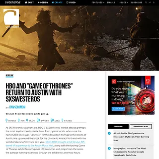 FastCoCreate.com - HBO and "Game Of Thrones" Return To Austin With SXSWesteros