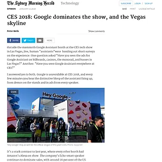 The Sydney Morning Herald - CES 2018: Google dominates the show, and the Vegas skyline