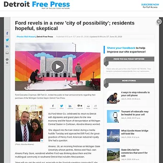 Detroit Free Press - Ford revels in a new 'city of possibility'; residents hopeful, skeptical