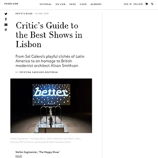 Home | Frieze - Critic’s Guide to the Best Shows in Lisbon Home | Frieze - Critic’s Guide to the Best Shows in Lisbon