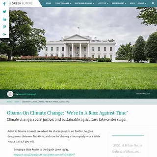 Green Future - Solar & Energy Information - Obama On Climate Change: "We're In A Race Against Time" Green Future - Solar & Energy Information - Obama On Climate Change: "We're In A Race Against Time"