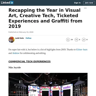 LinkedIn: Log In or Sign Up - Recapping the Year in Visual Art, Creative Tech, Ticketed Experiences and Graffiti from 2019