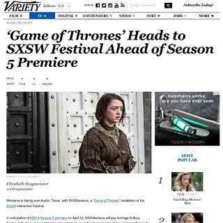 Variety - 'Game of Thrones' Heads to SXSW Festival Ahead of Season 5 Premiere