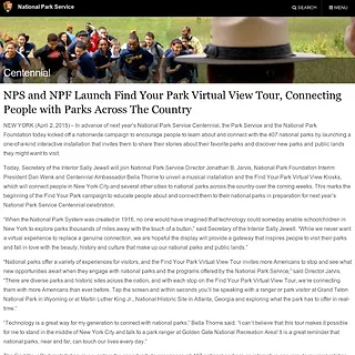 NPS.gov Homepage (U.S. National Park Service) - NPS and NPF Launch Find Your Park Virtual View Tour, Connecting People with Parks Across The Country - Centennial (U.S. National Park Service) NPS.gov Homepage (U.S. National Park Service) - NPS and NPF Launch Find Your Park Virtual View Tour, Connecting People with Parks Across The Country - Centennial (U.S. National Park Service)