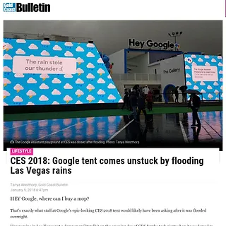 No Cookies | Gold Coast Bulletin - CES 2018: Google tent comes unstuck by flooding Las Vegas rains